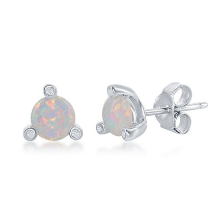 Sterling Silver Three Prong CZ Stud Earrings ,