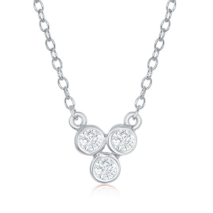 Sterling Silver Three Small Bezel-Set CZ Dainty Necklace ,