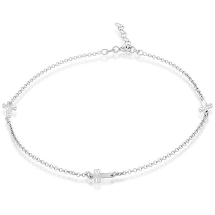 Sterling Silver Three Small Crosses Anklet ,