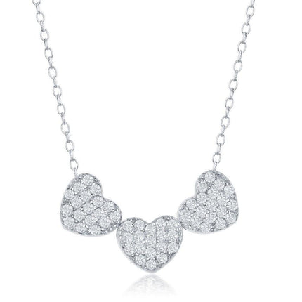 Sterling Silver Three Small CZ Hearts Necklace ,