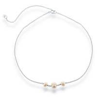 Sterling Silver Three Station Freshwater Pearls Choker Necklace ,