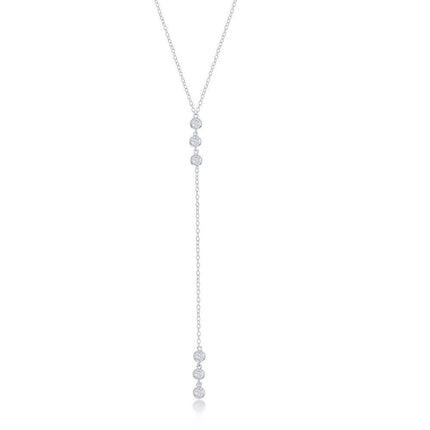 Sterling Silver Three Stone Bezel-Set CZ Lariat Necklace ,