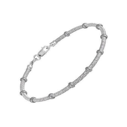Sterling Silver Tight Coil with Silver Beads Bracelet, 7" ,