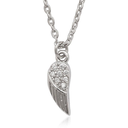 Sterling Silver Tiny CZ Feather Pendant Necklace ,