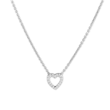 Sterling Silver Tiny Open CZ Heart Necklace ,