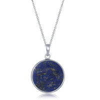 Sterling Silver Tree Branch with Small Pearl Round Pendant - Lapis ,