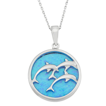 Sterling Silver Tree Leaping Dolphins Disc Pendant ,