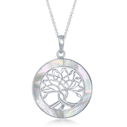 Sterling Silver Tree of Life Round Pendant With Chain - MOP ,