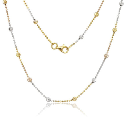 Sterling Silver Tri Color 3.2mm D-C Moon Bead Chain, 20" ,