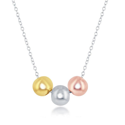 Sterling Silver Tri Color Beads Necklace ,