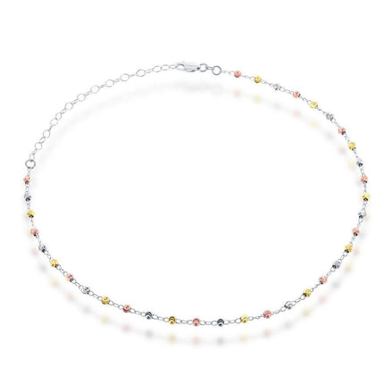 Sterling Silver Tri Color Diamond Moon Beads Choker Necklace ,