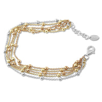 Sterling Silver Tri Color Multi Strand Round Beaded Bracelet, 7" ,