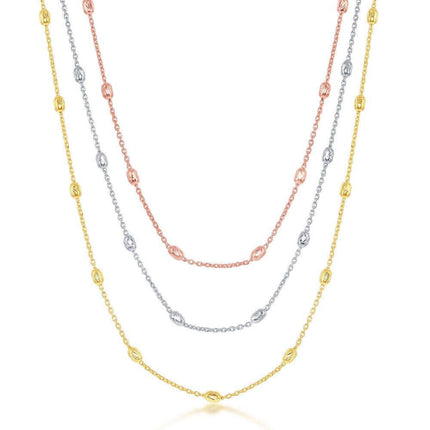 Sterling Silver Tri Color Oval Beaded Necklace ,