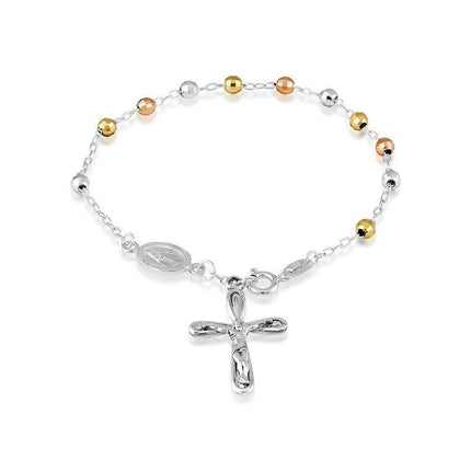 Sterling Silver Tri Color Rosary Bracelet ,