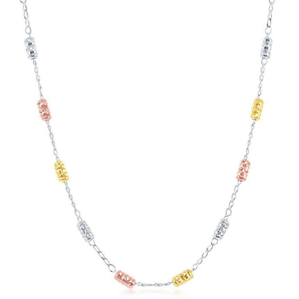 Sterling Silver Tri-Color Striped Rod Necklace ,