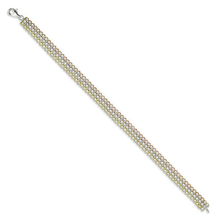 Sterling Silver Tri Color Triple Row CZ Tennis Bracelet, 7" ,
