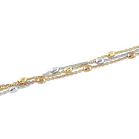 Sterling Silver Tri Color Triple Strand Oval Beaded Bracelet, 7" ,