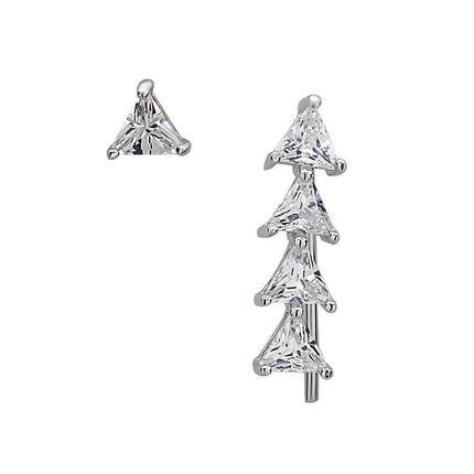 Sterling Silver Triangle CZ Climber Stud Earrings ,