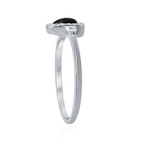 Sterling Silver Triangle Onyx with CZ Border Ring, Size 8 ,