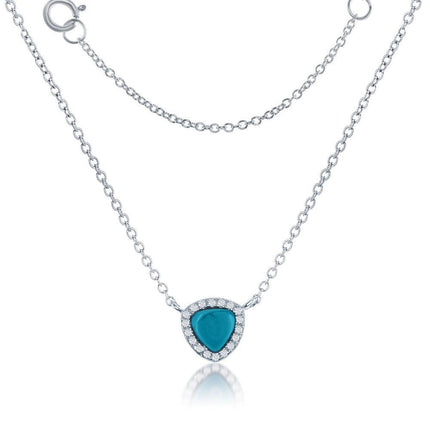 Sterling Silver Triangle Turquoise with CZ Border Necklace ,