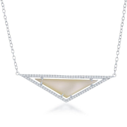 Sterling Silver Triangle White MOP CZ Necklace ,