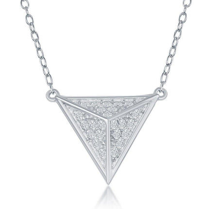 Sterling Silver Triangular Pyramid CZ Necklace ,