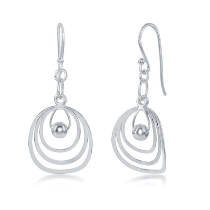 Sterling Silver Triple Open Circle Bead Earrings ,