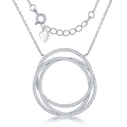 Sterling Silver Triple Open CZ Circle Necklace ,