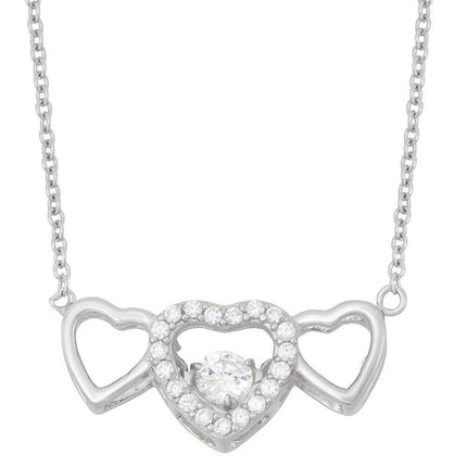 Sterling Silver Triple Open CZ Heart with Center Dancing/Shimmering Necklace ,