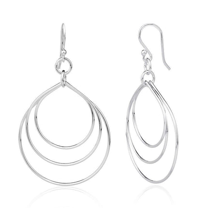 Sterling Silver Triple Open Teardrops Dangling Earrings ,