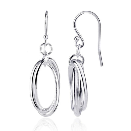 Sterling Silver Triple Oval Earrings ,