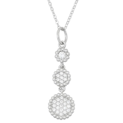Sterling Silver Triple Round CZ with Beaded Pendant ,