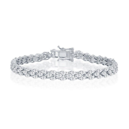 Sterling Silver Triple Row Marquise-Shaped CZ Bracelet, 7.5" ,