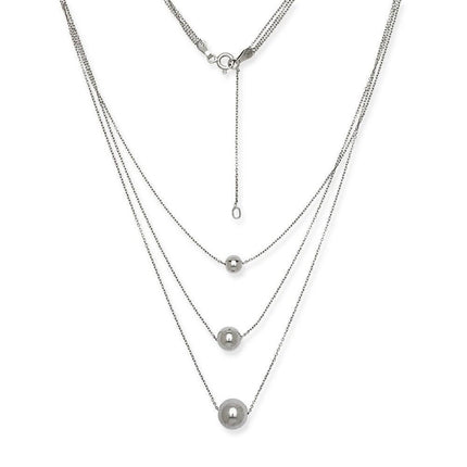 Sterling Silver Triple Strand Bead Necklace ,