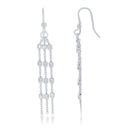 Sterling Silver Triple Strand Square Bead Earrings ,