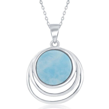Sterling Silver Triple Wave Design Larimar Pendant ,
