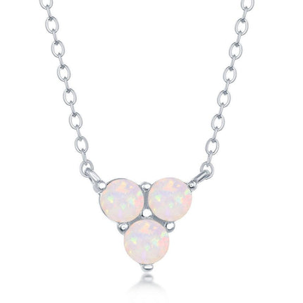 Sterling Silver Triple White Opal Cluster Necklace ,