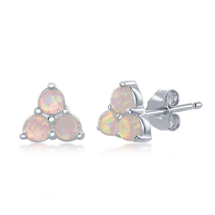 Sterling Silver Triple White Opal Cluster Stud Earrings ,