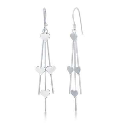 Sterling Silver Triple Wire Heart Dangling Earrings ,