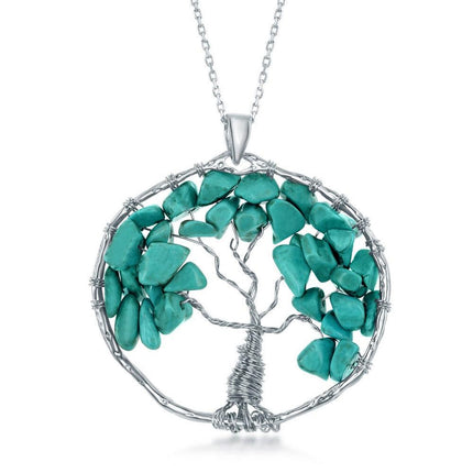 Sterling Silver Turquoise Beads Tree of Life Pendant ,
