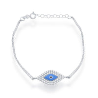 Sterling Silver Turquoise Enamel and CZ Evil Eye Bracelet, 7" ,