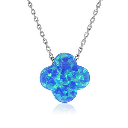 Sterling Silver Turquoise Opal Flower Necklace ,