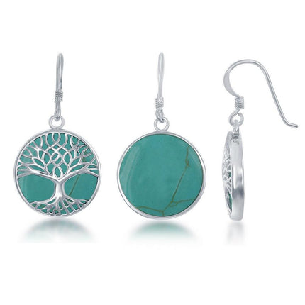 Sterling Silver Turquoise Tree of Life Earrings ,