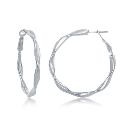 Sterling Silver Twisted Hoop Earrings ,