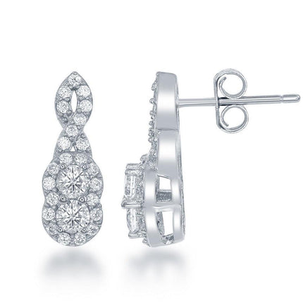Sterling Silver Twisted Round Two Stone CZ Earrings ,