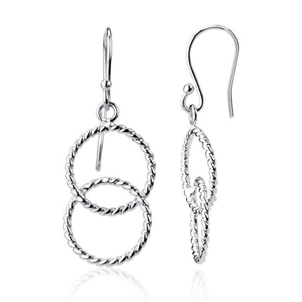 Sterling Silver Twisted Wire Interlocking Double Circle Earrings ,