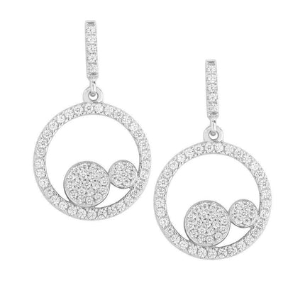 Sterling Silver Two Center CZ Circles Earrings ,