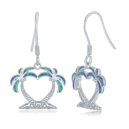 Sterling Silver Two Palm Trees Heart Earrings ,