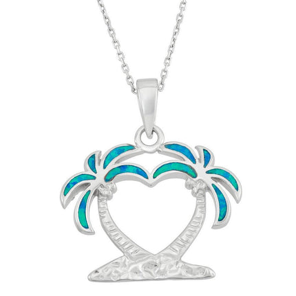Sterling Silver Two Palm Trees Heart Pendant ,