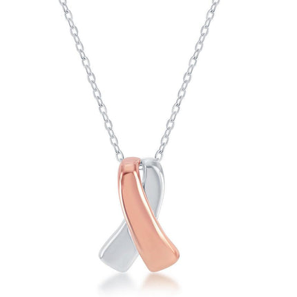 Sterling Silver Two Tone Awareness Ribbon Necklace ,